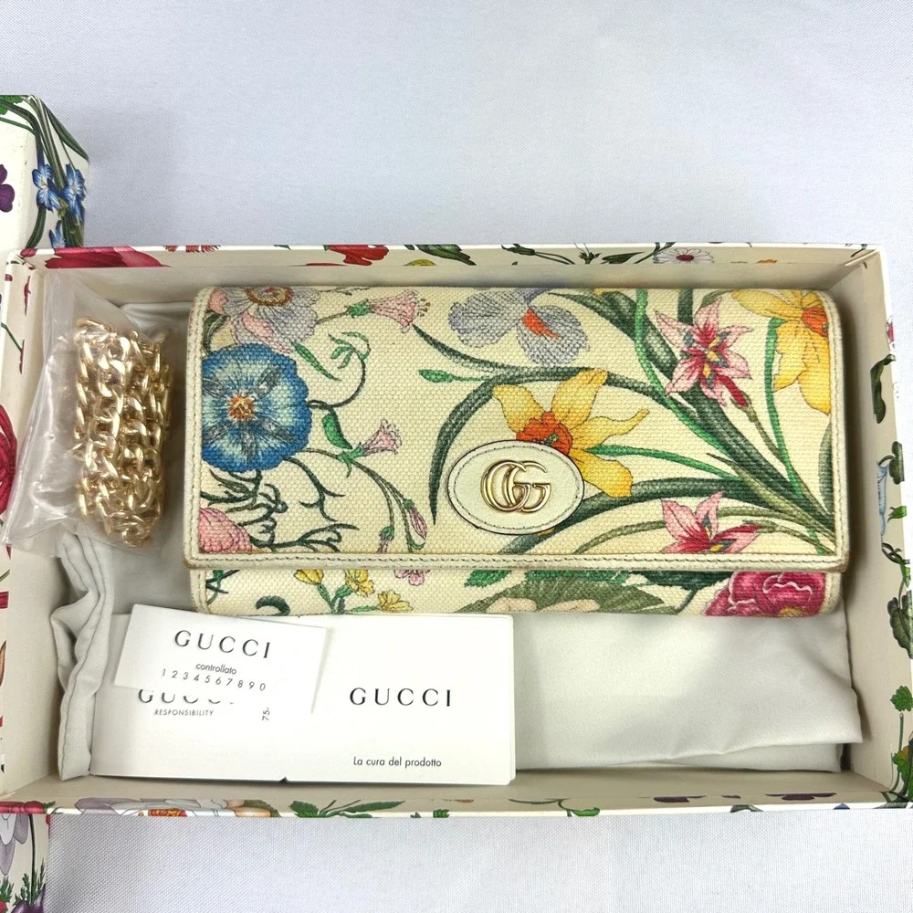 Gucci Flora Canvas Marmont Long Wallet on Chain Limited Edition w/Box & Dust Bag - Picture 14 of 15